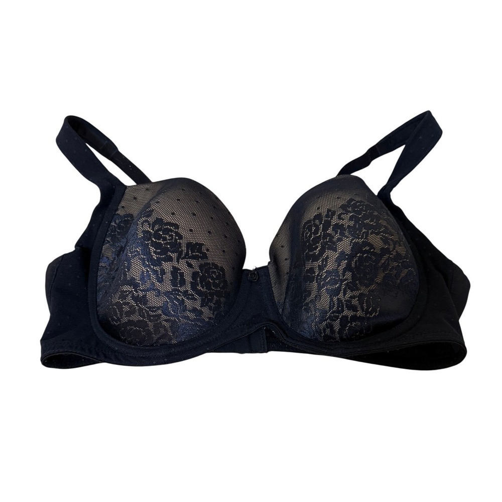 Soma Women Full Coverage Bra 34D Black Floral Lace Polka Dot Mesh Romantic‎ Chic